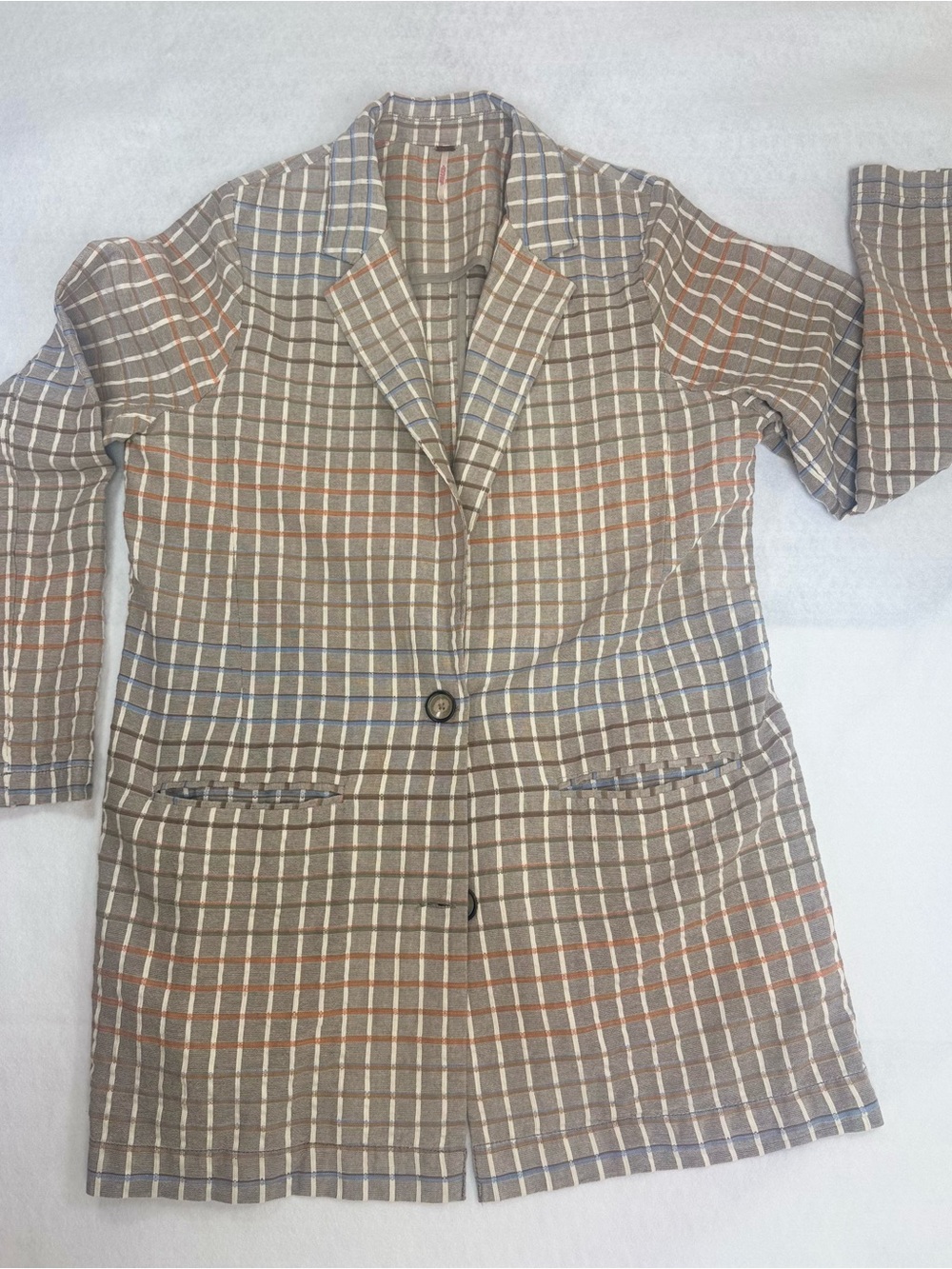 Free People Better Together Oversized Plaid 100% Cotton Blazer Size Medium